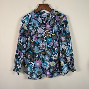 Talbots 100% Cotton Floral Lightweight Cotton Long Sleeve Blouse 2X Petite
